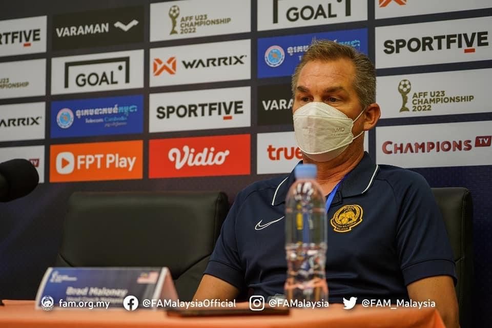 Brad Maloney addressing the media during the post match press conference. - Photo by FAM