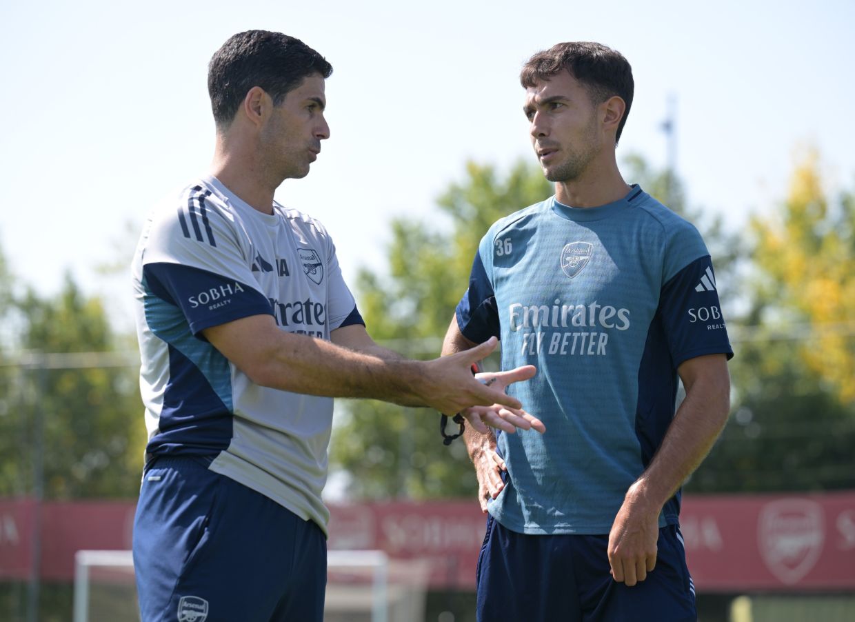 LONDON COLNEY, ENGLAND - AUGUST 15: of Arsenal during a training session at Sobha Realty Training Centre on August 15, 2025 in London Colney, England. (Photo by Stuart MacFarlane/Arsenal FC via Getty Images)
