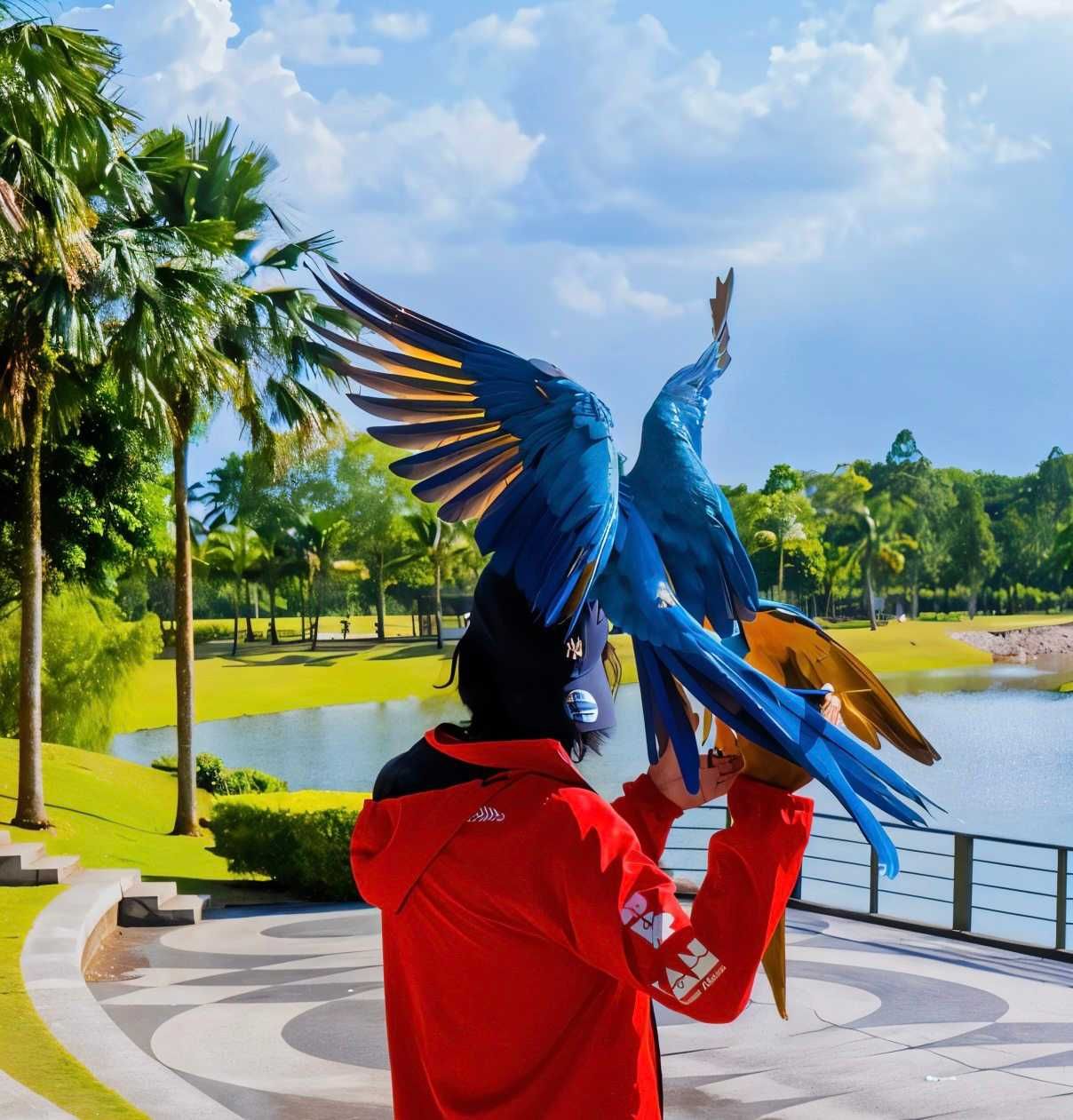 Baker Abd Raziq Abd Rahman, 27, training his macaw parrot.