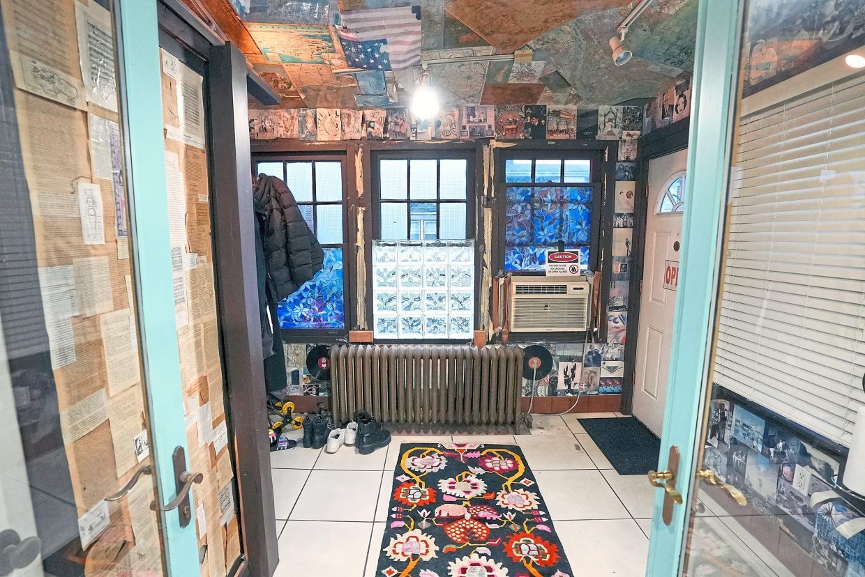 Foyer of The Collage Barrage home, as seen on Ugliest House In America, Season 6.